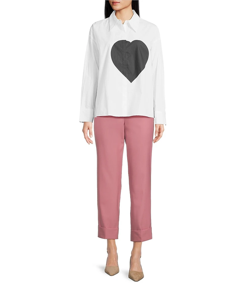 Tara Jarmon Carola Woven Point Collar Long Sleeve Heart Button Front Shirt