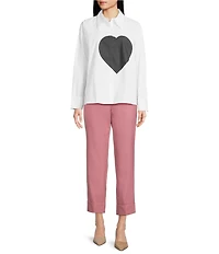 Tara Jarmon Carola Woven Point Collar Long Sleeve Heart Button Front Shirt