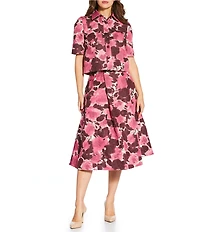 Tara Jarmon Carolane Coordinating Floral Jacquard Point Collar Short Sleeve Top