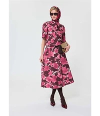 Tara Jarmon Carolane Coordinating Floral Jacquard Point Collar Short Sleeve Top