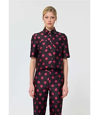 Tara Jarmon Caroline Duchess Coordinating Satin Heart Print Point Collar Short Sleeve Shirt