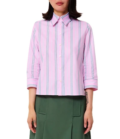 Tara Jarmon Charlot Pinstripe Point Collar 3/4 Sleeve Shirt