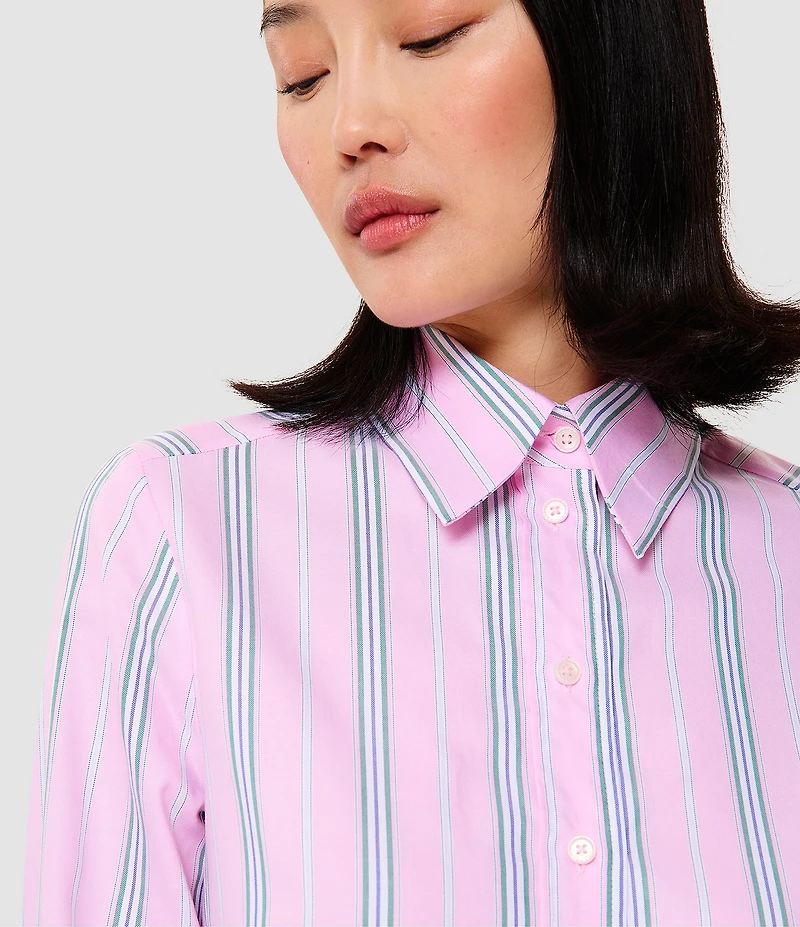 Tara Jarmon Charlot Pinstripe Point Collar 3/4 Sleeve Shirt