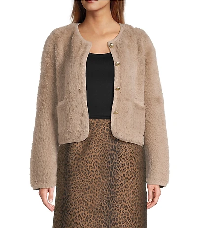 Tara Jarmon Gatsby Eyelash Round Neck Long Sleeve Button Front Cardigan