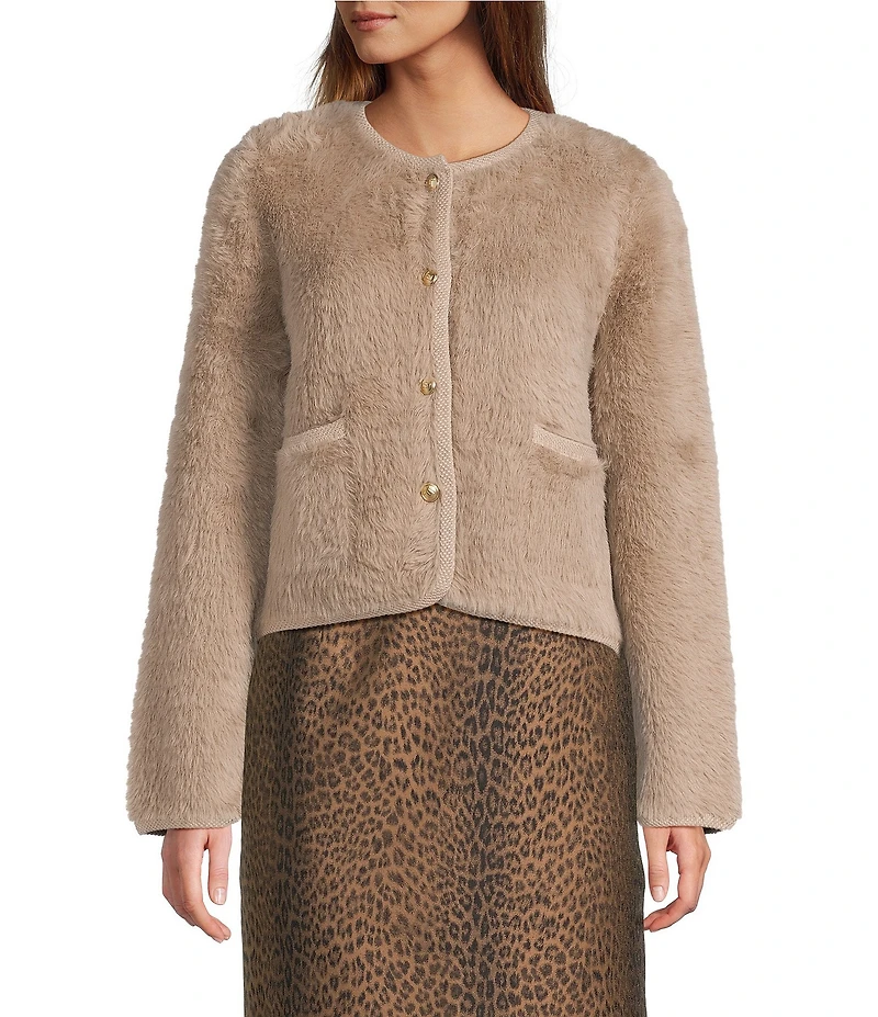 Tara Jarmon Gatsby Eyelash Round Neck Long Sleeve Button Front Cardigan