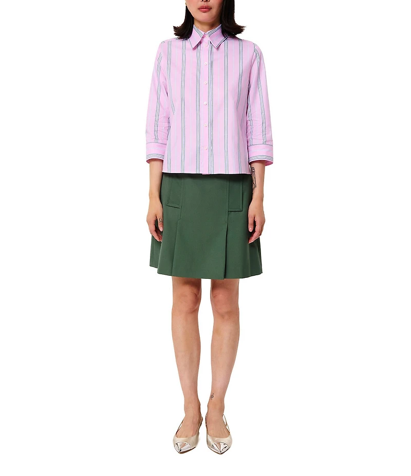 Tara Jarmon Jimmy Woven Gold Button Pleated A-Line Skirt