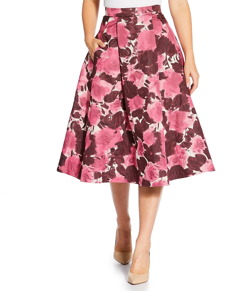 Tara Jarmon Joe Coordinating Floral Jacquard A-Line Midi Skirt