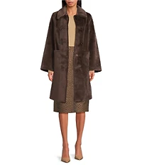 Tara Jarmon Maurizio Faux Fur Point Collar Long Sleeve Coat