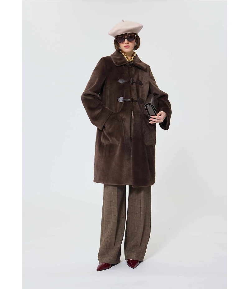 Tara Jarmon Maurizio Faux Fur Point Collar Long Sleeve Coat