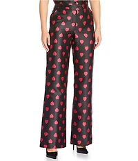 Tara Jarmon Pitt Heart Print Duchess Satin Flat Front Coordinating Straight Leg Pants
