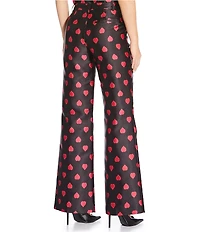 Tara Jarmon Pitt Heart Print Duchess Satin Flat Front Coordinating Straight Leg Pants