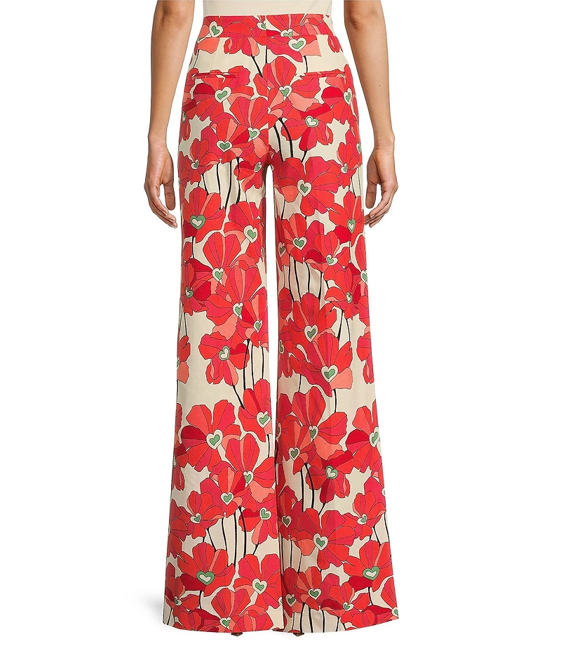 Tara Jarmon Primavera Linen Blend Floral Print Flat Front Straight Leg Pants