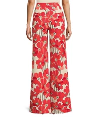 Tara Jarmon Primavera Linen Blend Floral Print Flat Front Straight Leg Pants