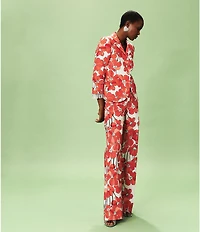 Tara Jarmon Primavera Linen Blend Floral Print Flat Front Straight Leg Pants