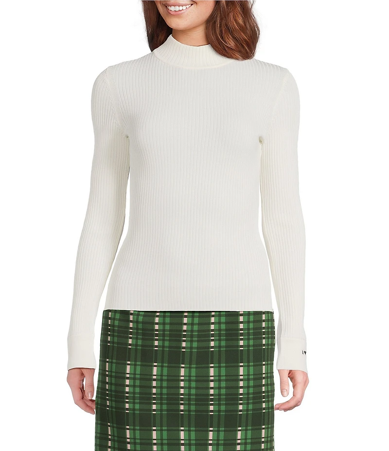 Tara Jarmon Prudie Ribbed Knit Mock Neck Long Sleeve Top