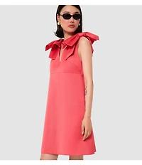 Tara Jarmon Remarquable Satin V-Neck Sleeveless Bow Shoulder Dress