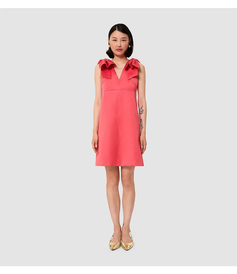 Tara Jarmon Remarquable Satin V-Neck Sleeveless Bow Shoulder Dress