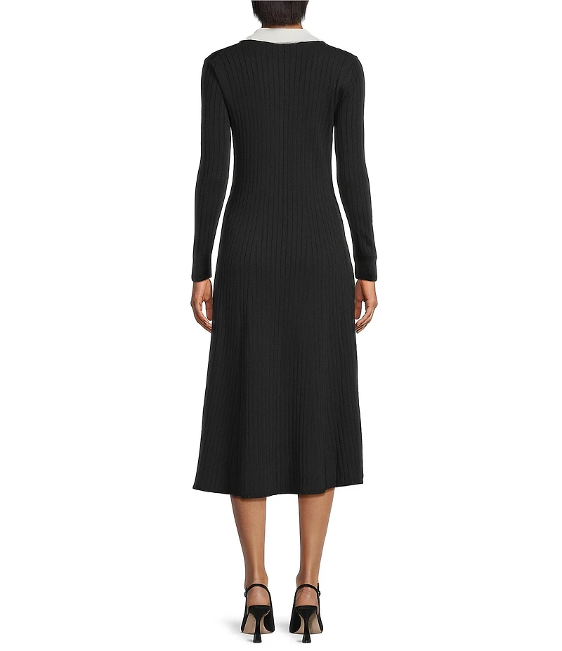 Tara Jarmon Remi Knit Point Collar Long Sleeve Midi Dress