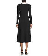 Tara Jarmon Remi Knit Point Collar Long Sleeve Midi Dress