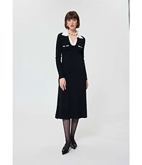 Tara Jarmon Remi Knit Point Collar Long Sleeve Midi Dress