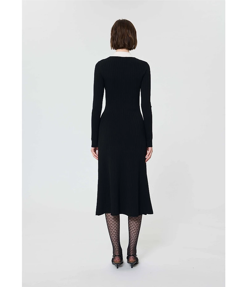 Tara Jarmon Remi Knit Point Collar Long Sleeve Midi Dress