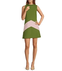 Tara Jarmon Respect Chevron Mock Neck Sleeveless A-Line Dress