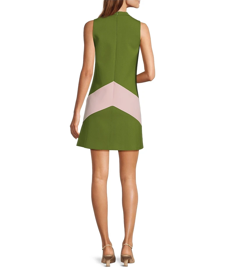 Tara Jarmon Respect Chevron Mock Neck Sleeveless A-Line Dress