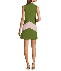 Tara Jarmon Respect Chevron Mock Neck Sleeveless A-Line Dress