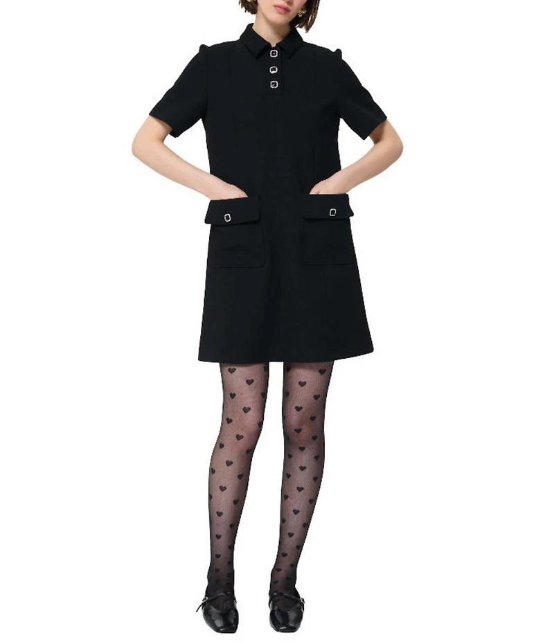 Tara Jarmon Roanne Woven Point Collar Short Sleeve A-Line Mini Dress