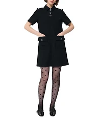 Tara Jarmon Roanne Woven Point Collar Short Sleeve A-Line Mini Dress