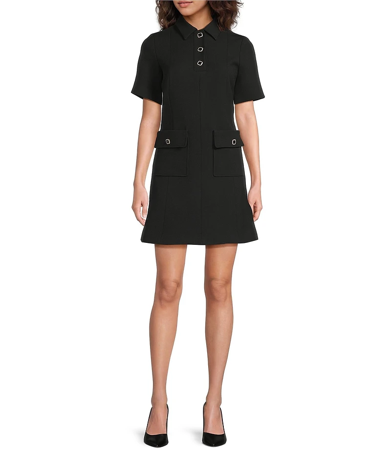 Tara Jarmon Roanne Woven Point Collar Short Sleeve A-Line Mini Dress