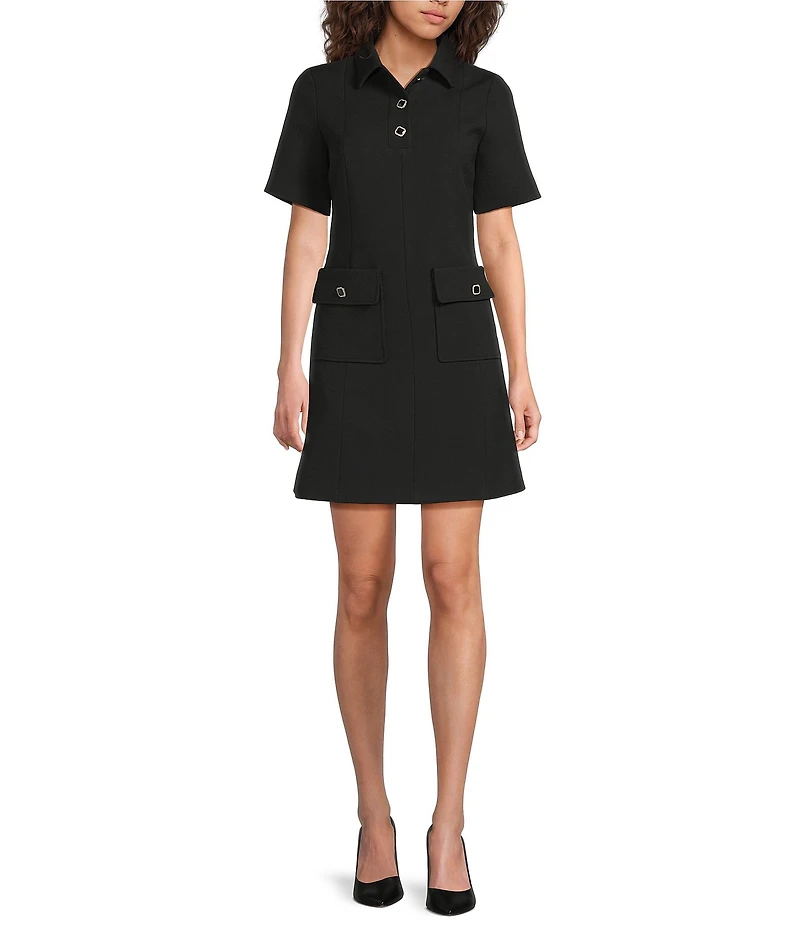 Tara Jarmon Roanne Woven Point Collar Short Sleeve A-Line Mini Dress