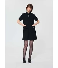 Tara Jarmon Roanne Woven Point Collar Short Sleeve A-Line Mini Dress