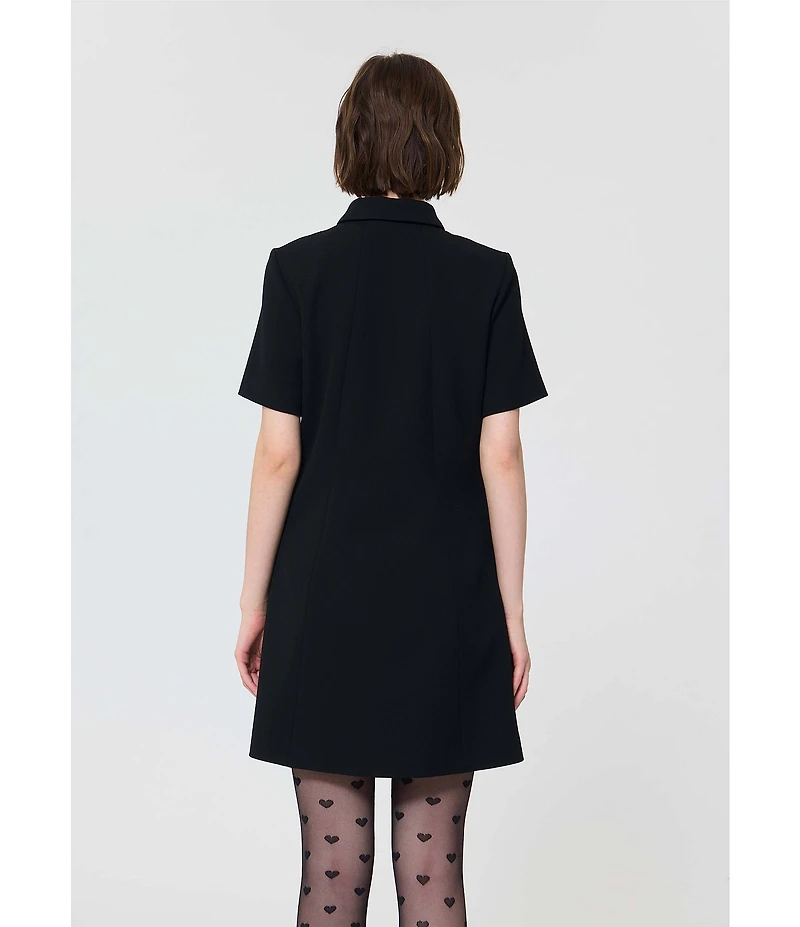 Tara Jarmon Roanne Woven Point Collar Short Sleeve A-Line Mini Dress