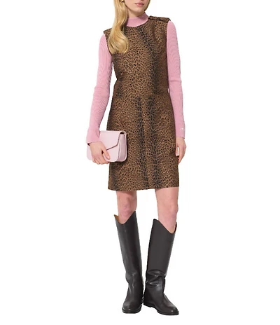 Tara Jarmon Rohane Leopard Print Round Neck Sleeveless Shift Dress
