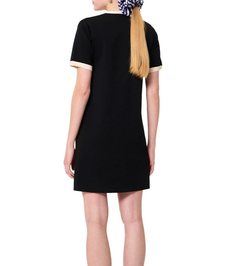 Tara Jarmon Roller Knit Round Button Front Neck Short Sleeve Dress