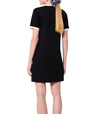 Tara Jarmon Roller Knit Round Button Front Neck Short Sleeve Dress