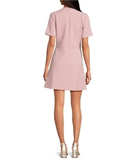 Tara Jarmon Rosella Woven Round Neck Short Sleeve Side Pleat Dress