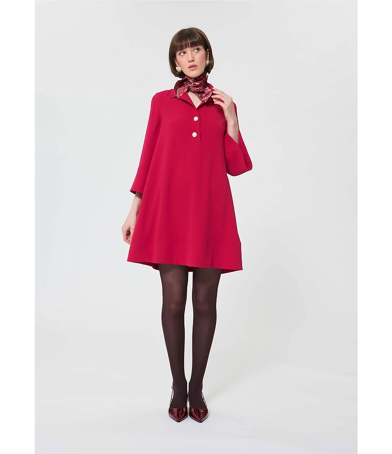 Tara Jarmon Ross Light Crepe Notch Collar 3/4 Sleeve A-Line Dress