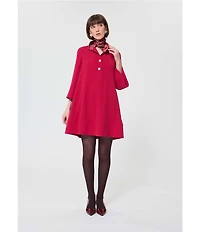 Tara Jarmon Ross Light Crepe Notch Collar 3/4 Sleeve A-Line Dress