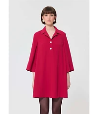 Tara Jarmon Ross Light Crepe Notch Collar 3/4 Sleeve A-Line Dress