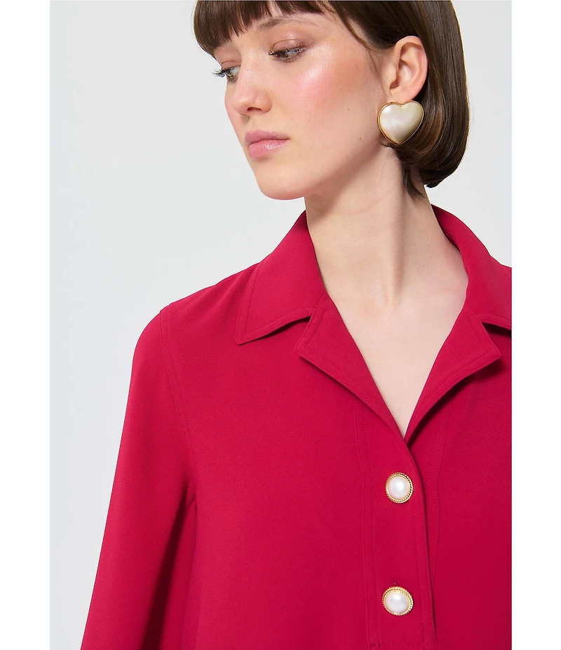 Tara Jarmon Ross Light Crepe Notch Collar 3/4 Sleeve A-Line Dress