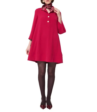 Tara Jarmon Ross Light Crepe Notch Collar 3/4 Sleeve A-Line Dress