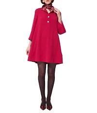 Tara Jarmon Ross Light Crepe Notch Collar 3/4 Sleeve A-Line Dress