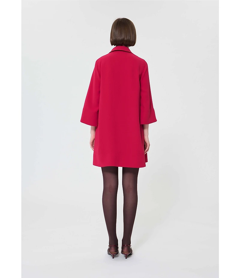 Tara Jarmon Ross Light Crepe Notch Collar 3/4 Sleeve A-Line Dress