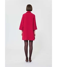 Tara Jarmon Ross Light Crepe Notch Collar 3/4 Sleeve A-Line Dress