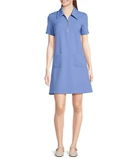 Tara Jarmon Rubina Point Collar Quarter Zip Short Sleeve A-Line Dress