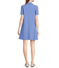 Tara Jarmon Rubina Point Collar Quarter Zip Short Sleeve A-Line Dress