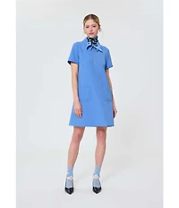 Tara Jarmon Rubina Point Collar Quarter Zip Short Sleeve A-Line Dress