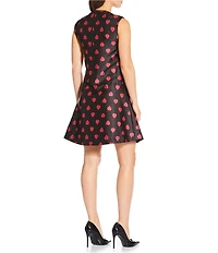Tara Jarmon Rumba Duchess Satin Heart Print V-Neck Sleeveless Fit-And-Flare Dress
